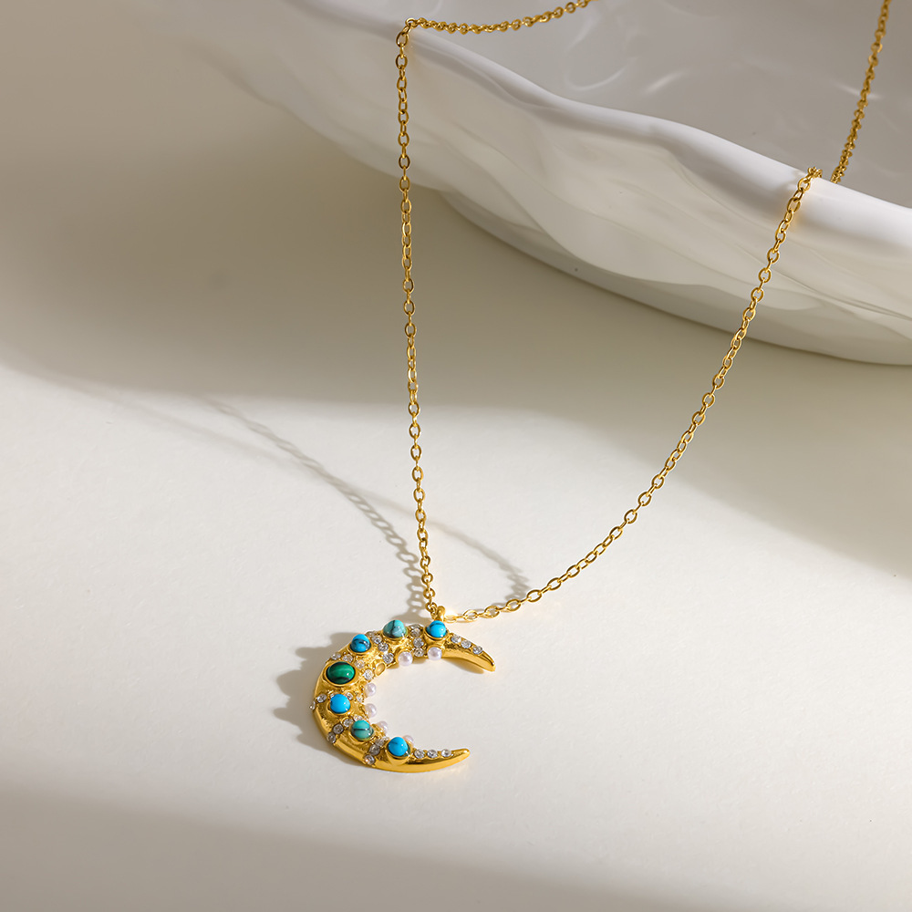 Colliers Pendentifs Femme En Acier Inoxydable Doré, Style Lune, Collection Romantique Décontractée h5Image2