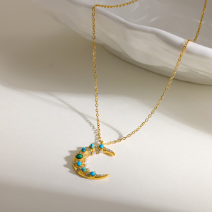Colliers Pendentifs Femme En Acier Inoxydable Doré, Style Lune, Collection Romantique Décontractée h5 Image2