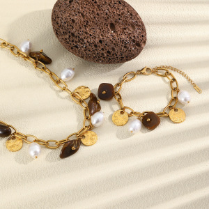 Colliers Pendentifs Pour Femmes, Collection Simple Series, Style Rétro, Forme Irrégulière, Chaîne En Acier Inoxydable Étanche, Couleur Or h5 Image2