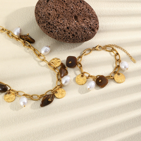Colliers pendentifs pour femmes, collection Simple Series, style rétro, forme irrégulière, chaîne en acier inoxydable étanche, couleur or 2