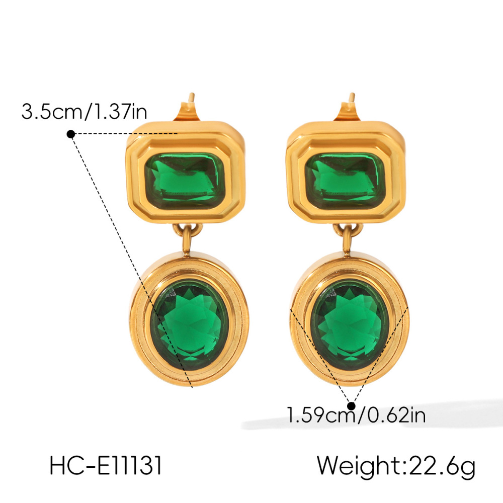 Boucles D'Oreilles Pendantes Rectangulaires Pour Femmes, En Acier Inoxydable Étanche, Couleur Or, Avec Zircon. Image2