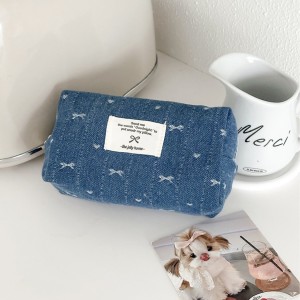 Trousses À Maquillage Pour Femmes En Denim Avec Nœud Papillon h5 Image4