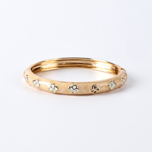 Bracelets Pour Femmes En Alliage Doré, Motif Floral Rétro Romantique À Fleurs Multicolores Et Trèfle h5 