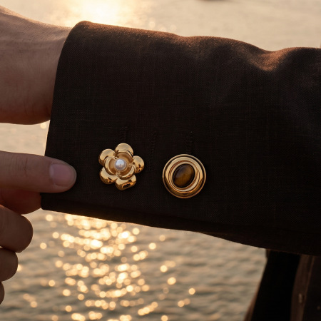 Boutons De Manchette Classiques Pour Femmes En Acier Inoxydable Doré À Motif Floral
