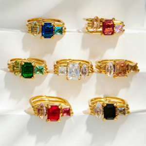 Bagues Pour Femmes De La Luxueuse Collection, Rectangulaires, En Acier Inoxydable, Étanches, Couleur Or, Serties De Zircon. h5 Image2