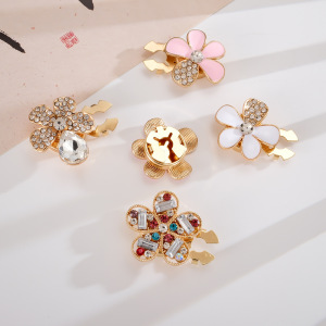 Boutons De Manchette Luxueux En Alliage De Couleurs Mélangées, Ornés De Strass Et De Fleurs Élégantes h5 Image4