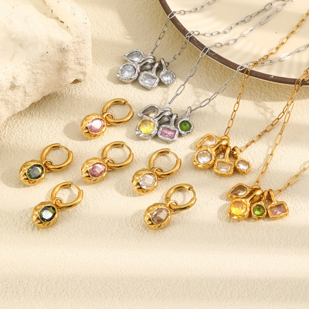 Boucles d'oreilles pendantes pour femme, style classique elliptique, en acier inoxydable, couleur or, avec zircon, étanches et de forme ovale. Collection Luxueuse 2
