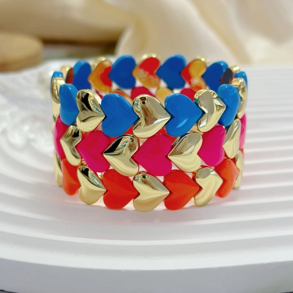 Bracelets Pour Femmes Simple Series Sweet Heart, Couleurs Cuivre Et Or Mélangées Image3