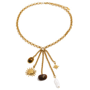 Colliers Pendentifs Pour Femmes, Série Luxueuse Rétro, Pompon Soleil, Acier Inoxydable Étanche, Couleur Or h5 Image2