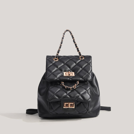Sac à dos femme en PU de qualité supérieure, style décontracté, surpiqûres matelassées, finitions métalliques, couleur unie.