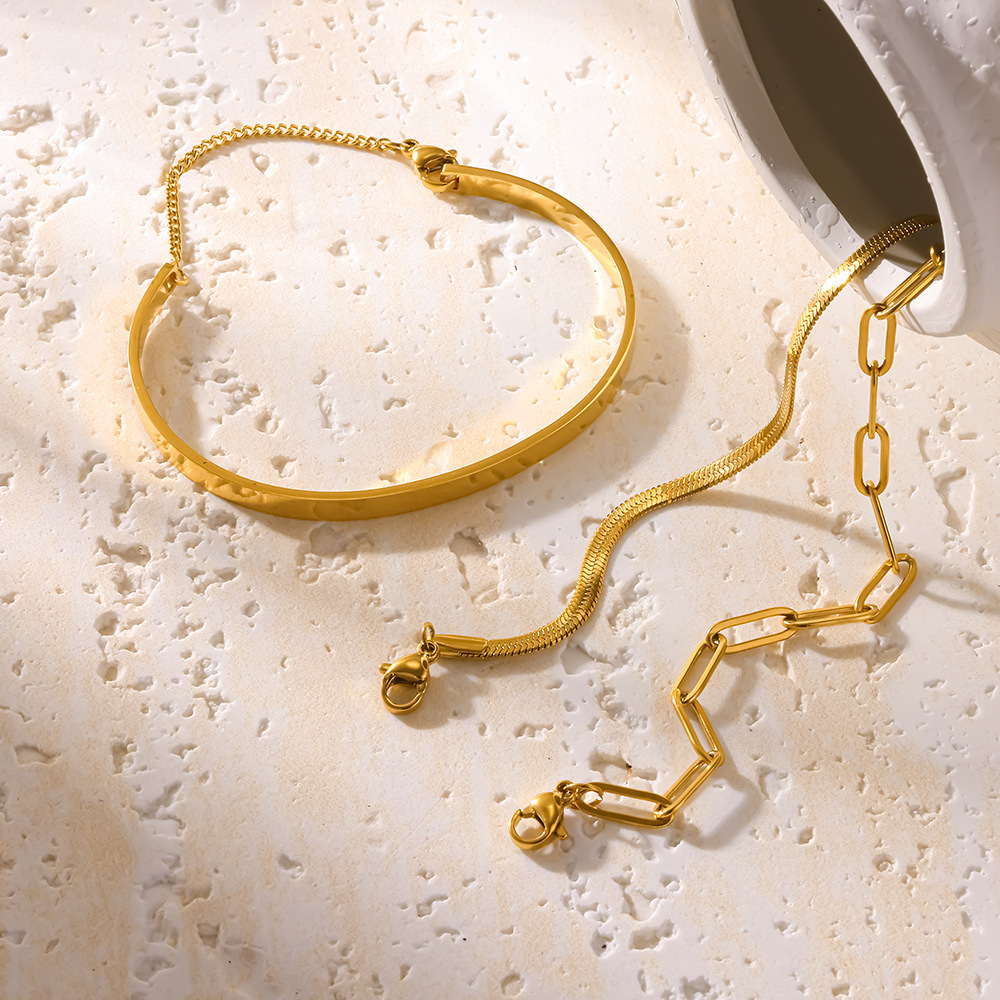 Ensembles De Bracelets Pour Femmes En Acier Inoxydable, Couleur Or, Forme Géométrique Simple, Étanches. Image3