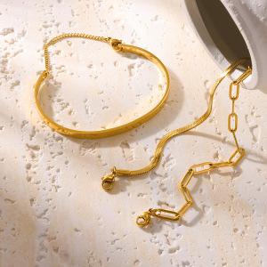 Ensembles De Bracelets Pour Femmes En Acier Inoxydable, Couleur Or, Forme Géométrique Simple, Étanches. h5 Image3