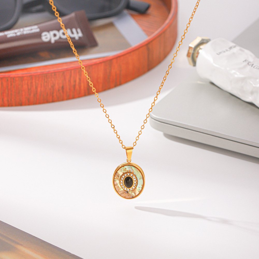 Colliers Pendentifs Pour Femmes Simple Series Daily Circle En Acier Inoxydable, Étanches, Couleur Or, Avec Pierre Naturelle Et Zircon. h5Image5