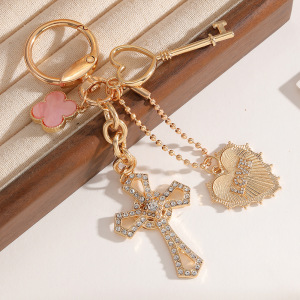 Porte-Clés Luxueux Et Décontracté En Forme De Cœur Et De Croix, Avec Cadenas Trèfle Et Strass, En Alliage. h5 Image4