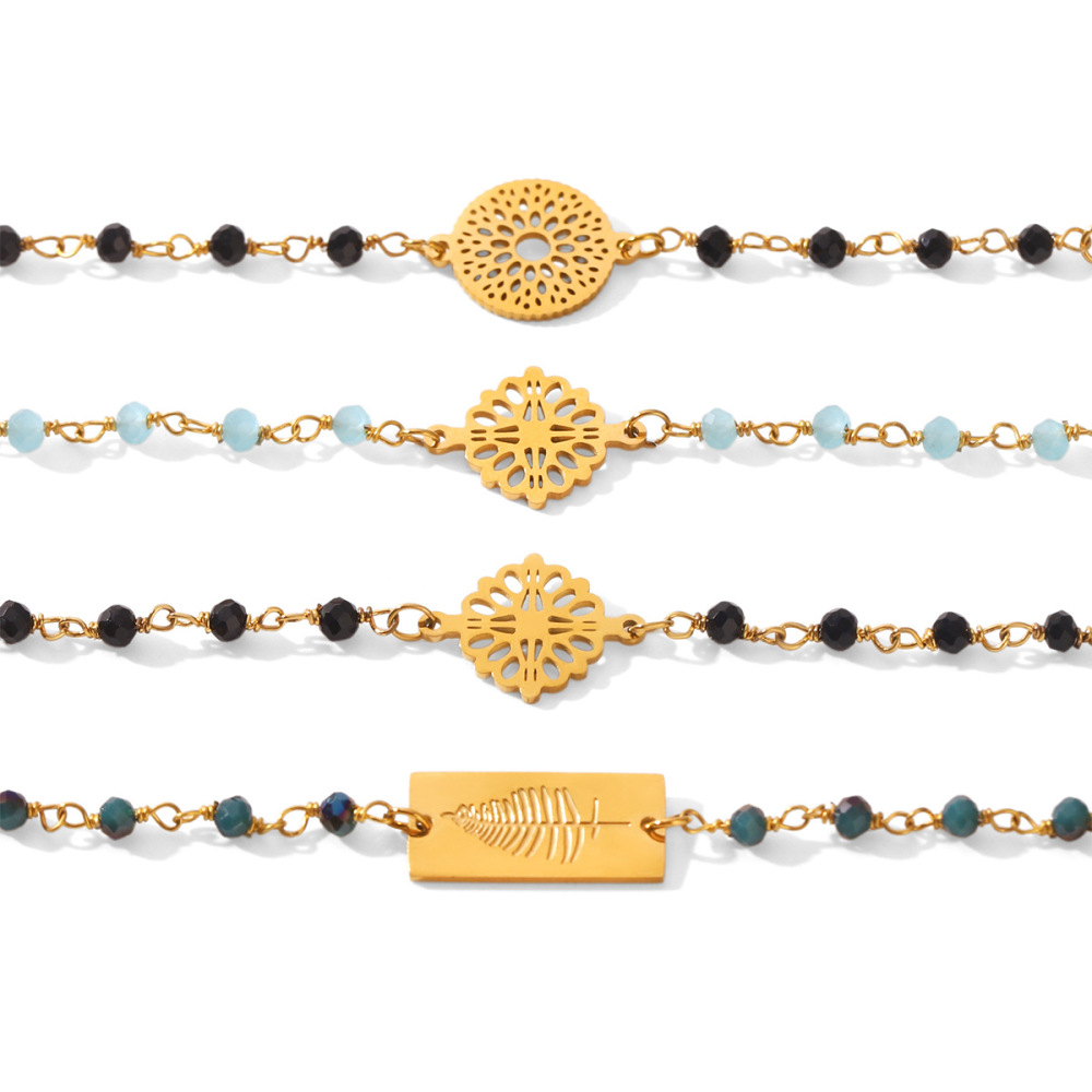 Bracelet À Perles Pour Femme Simple Series Daily Beads, Chaîne Ajourée, Acier Inoxydable, Étanche, Couleur Or Image5