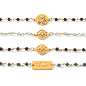 Bracelet À Perles Pour Femme Simple Series Daily Beads, Chaîne Ajourée, Acier Inoxydable, Étanche, Couleur Or h5 Image5