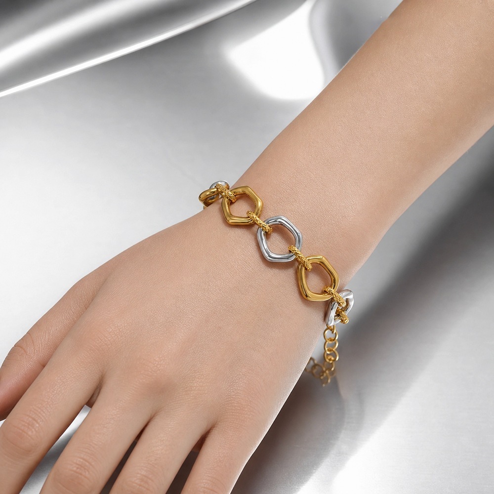 Bracelets À Maillons Pour Femmes En Acier Inoxydable Étanche Couleur Or Image3
