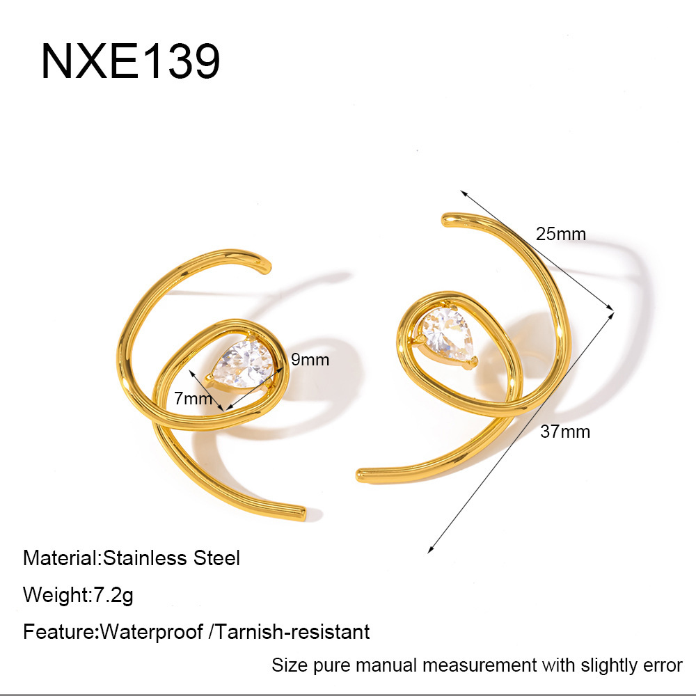 Boucles D'Oreilles Puces Pour Femmes, Collection Simple, En Acier Inoxydable, Étanches, Couleur Or, Avec Zircon.