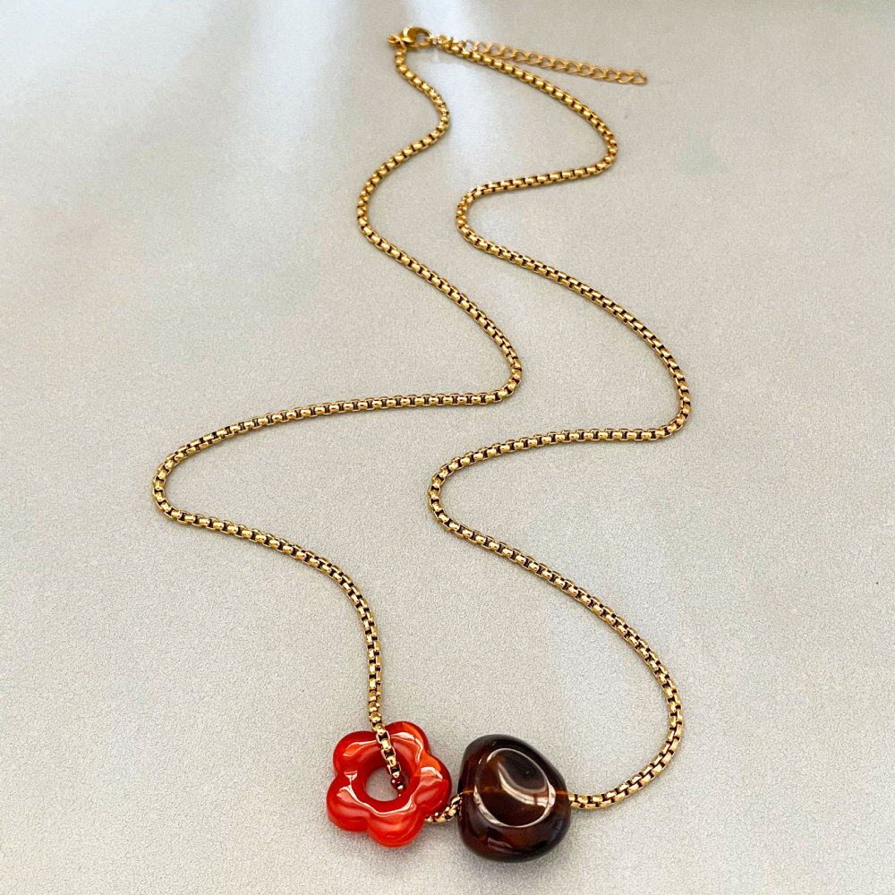Collier Long Pour Femme, Style Rétro, Avec Chaîne À Fleurs, En Acier Inoxydable, Couleur Or, Étanche. Image3