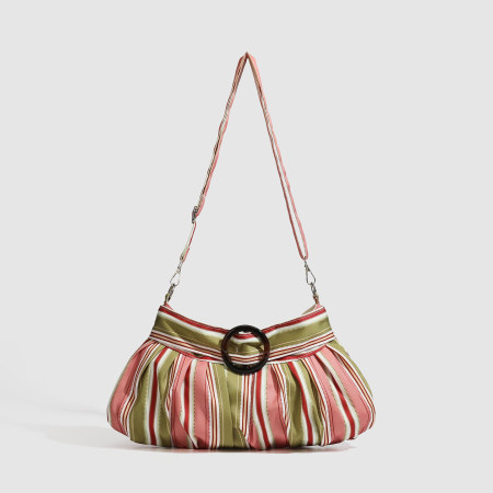 Sacs à bandoulière oreiller pour femmes, style parisien chic, rayures imprimées, couleurs mélangées, en polyester.