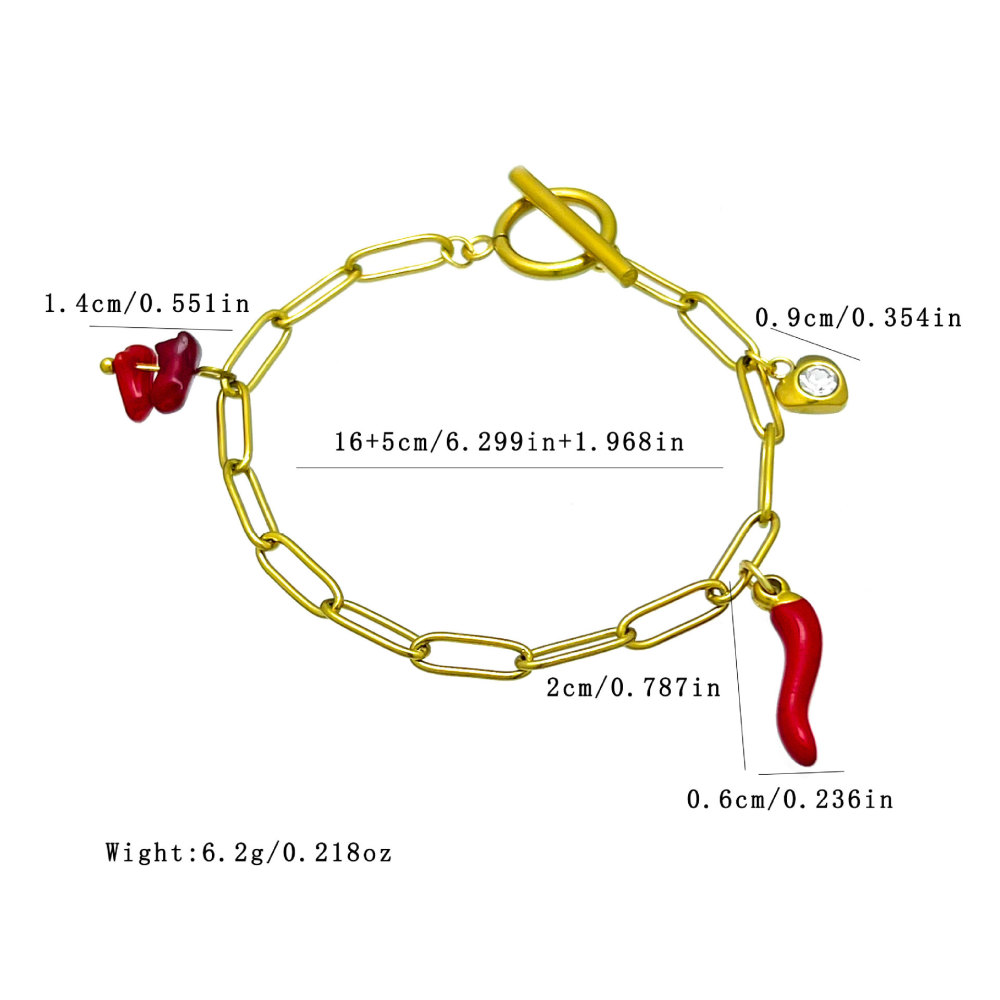 Bracelet À Breloques Simple Series Cute Chain Cherry Chili En Acier Inoxydable Étanche Couleur Or Pour Femme Image4