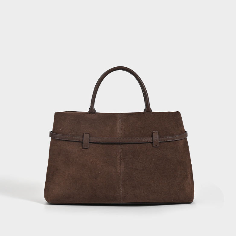 Sacs À Main Carrés Pour Femmes En Daim Uni, Style Bureau, Avec Quincaillerie En Métal Image4