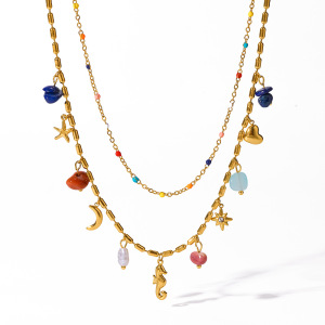 Colliers Pendentifs Unisexes En Acier Inoxydable, Couleur Or, Avec Pendentif Étoile De Mer Et Lune Quotidienne De La Série Romantique h5 Image4