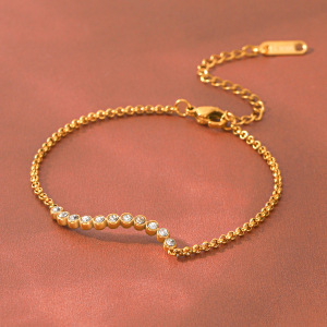 Bracelet Chaîne Femme En Acier Inoxydable Doré, Étanche, Avec Zircon, Collection Luxe Daily Chain h5 Image3