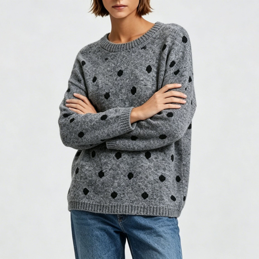 Pull Décontracté À Pois, Coupe Ample, En Laine Et Acrylique Tricoté. Image2
