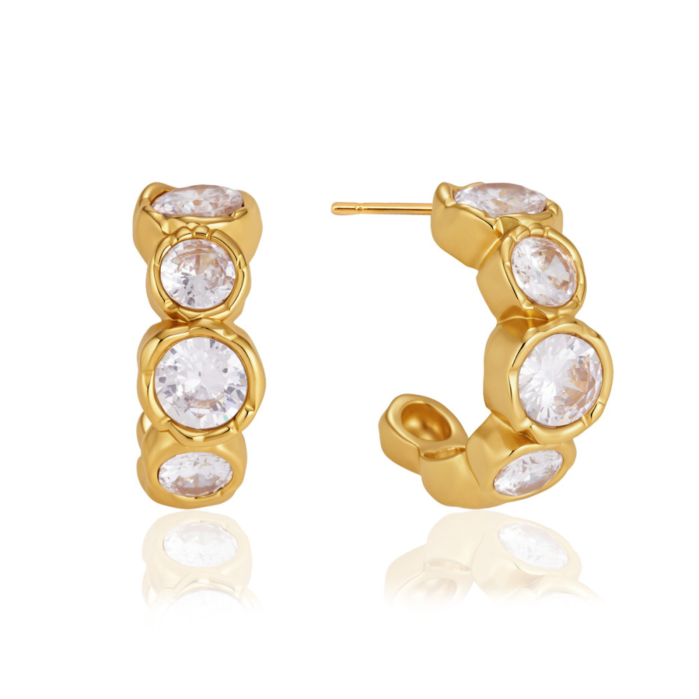 Boucles D'Oreilles Puces Pour Femmes, Simples Et Rondes, En Acier Inoxydable, Étanches, Couleur Or, Avec Zircon. Image3