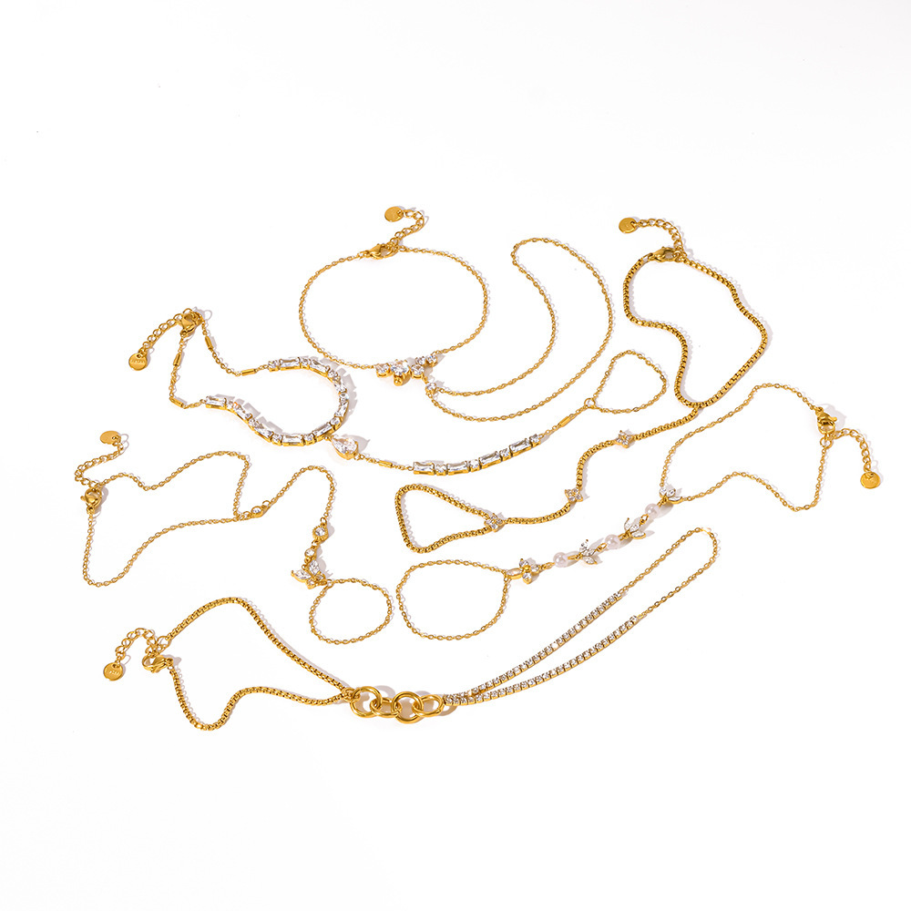 Chaîne De Poignet Pour Femme Simple Series Daily Flower, Forme Géométrique, Acier Inoxydable, Couleur Or, Zircon, Étanche Image4