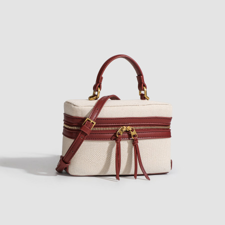 Sacs à main carrés pour femmes en toile patchwork unie, style parisien chic 2