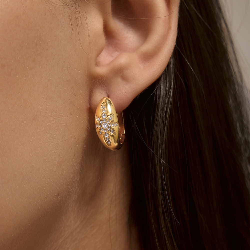 Boucles D'Oreilles Puces Pour Femmes, Série Luxueuse, Forme Irrégulière Rétro, Acier Inoxydable, Couleur Or, Zircon, Étanches. Image2