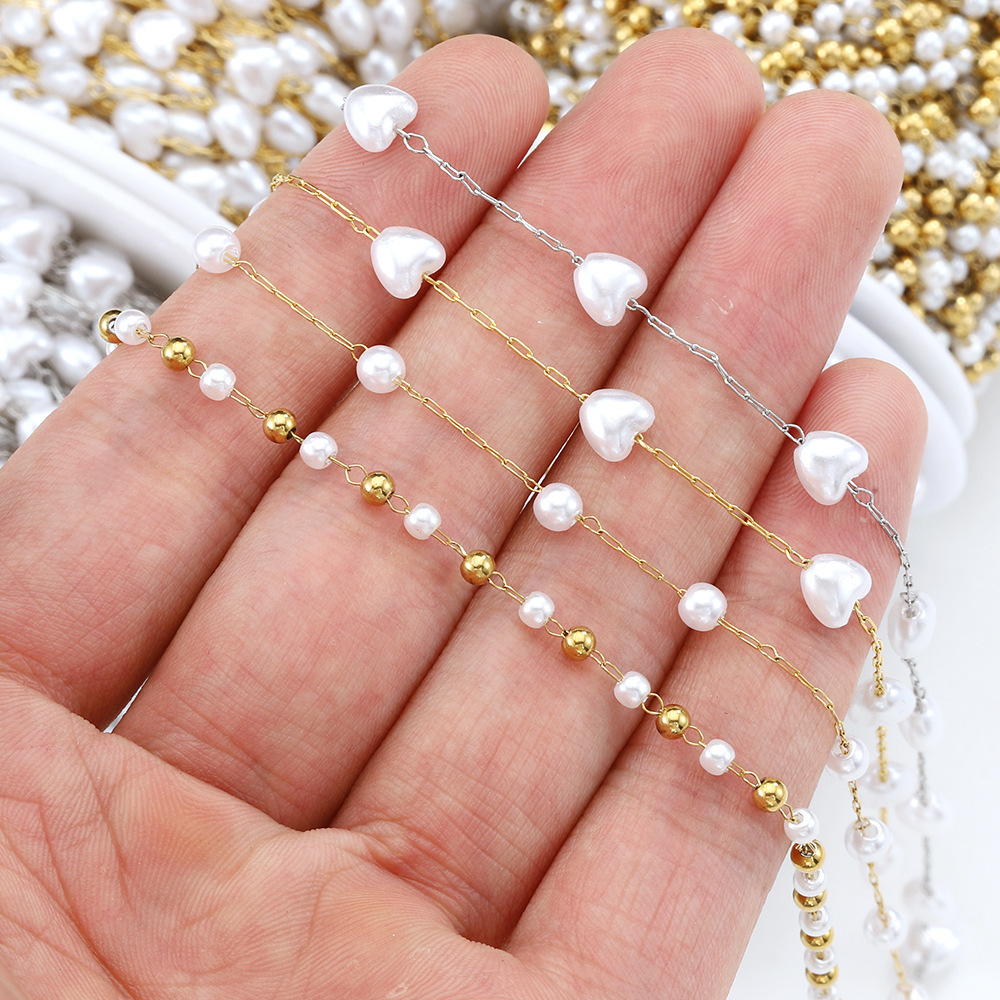 Chaîne De Perles Diy Simple En Acier Inoxydable Imperméable Couleur Or Image3