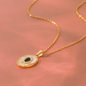 Colliers Pendentifs Pour Femmes Simple Series Daily Circle En Acier Inoxydable, Étanches, Couleur Or, Avec Pierre Naturelle Et Zircon. h5 Image3