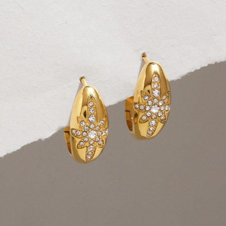 Boucles d'oreilles puces pour femmes, série Luxueuse, forme irrégulière rétro, acier inoxydable, couleur or, zircon, étanches.