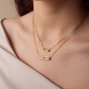 Colliers Pendentifs Pour Femmes En Acier Inoxydable De Forme Géométrique, Étanches, Couleur Or Et Zircon h5 Image4