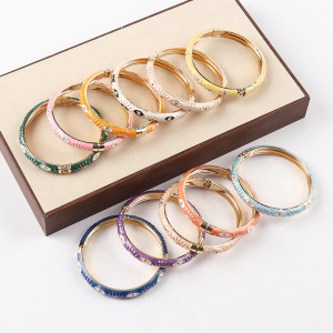 Bracelet Jonc Pour Femme, Style Rétro Œil De Diable, Couleur Unie Dégradée, Émail Dégoulinant, Alliage Doré h5 Image3
