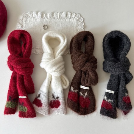 Écharpes d'hiver simples et mignonnes à motif cerise, couleur unie. Collection Simple. 2