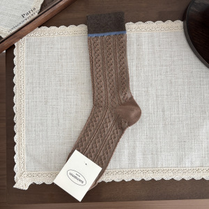 Chaussettes Mi-Mollet Pour Femmes, Légèrement Rebondissantes, À Rayures Rétro Et Pois, Couleurs Contrastées h5 