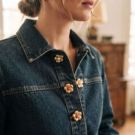 Boutons De Manchette Classiques Pour Femmes En Acier Inoxydable Doré À Motif Floral 2