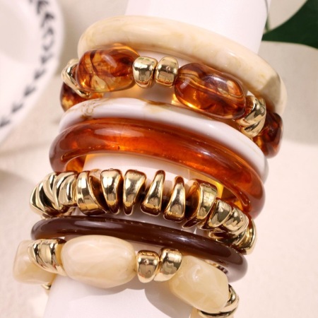 Ensemble De 7 Bracelets Rétro En Résine À Dégradé De Couleurs Pour Femmes 2