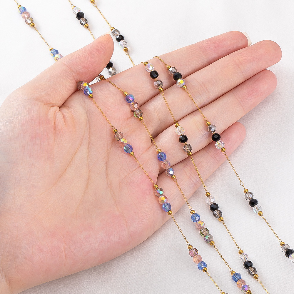 Chaîne De Perles Diy Simple En Acier Inoxydable Imperméable Couleur Or Image5