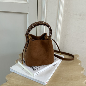 Sac Seau Pour Femme En Daim Tissé, Style Décontracté, Couleur Unie h5