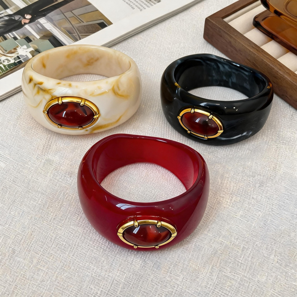 Bracelets Pour Femmes En Résine, Forme Elliptique, Dégradé De Couleurs, Style Rétro Simple, Collection Simple Image4