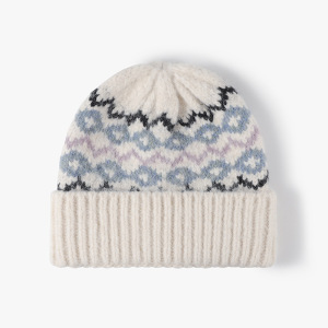 Bonnet Tricoté Pour Femme, Style Rétro, Multicolore, À Motif Géométrique, En Laine Et Polyester Mélangés. h5