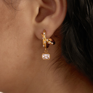 Boucles D'Oreilles Pendantes Pour Femme, Forme Géométrique, En Acier Inoxydable, Couleur Or, Étanches, Ornées De Strass Et De Zircon. h5 Image4