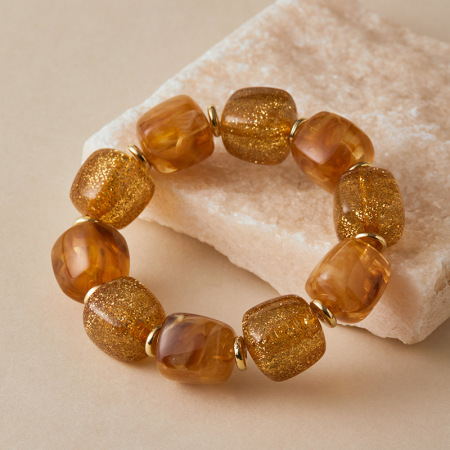 Bracelets en acrylique pour femmes, style rétro, forme irrégulière et dégradé de couleurs, ornés de perles. Collection Simple. 2