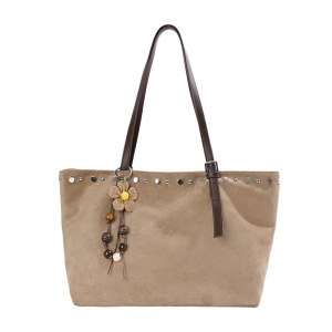 Sacs Cabas Pour Femmes En Daim Uni, Style Parisien Chic, Ornés De Clous (Le Charm N'Est Pas Inclus.) h5 