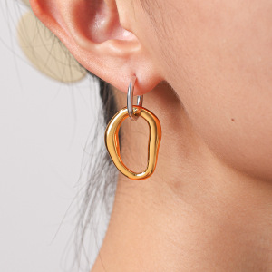 Boucles D'Oreilles Pendantes Pour Femmes, Style Simple, Forme Irrégulière, Couleurs Assorties, En Acier Inoxydable Étanche, Couleur Or. h5 Image3